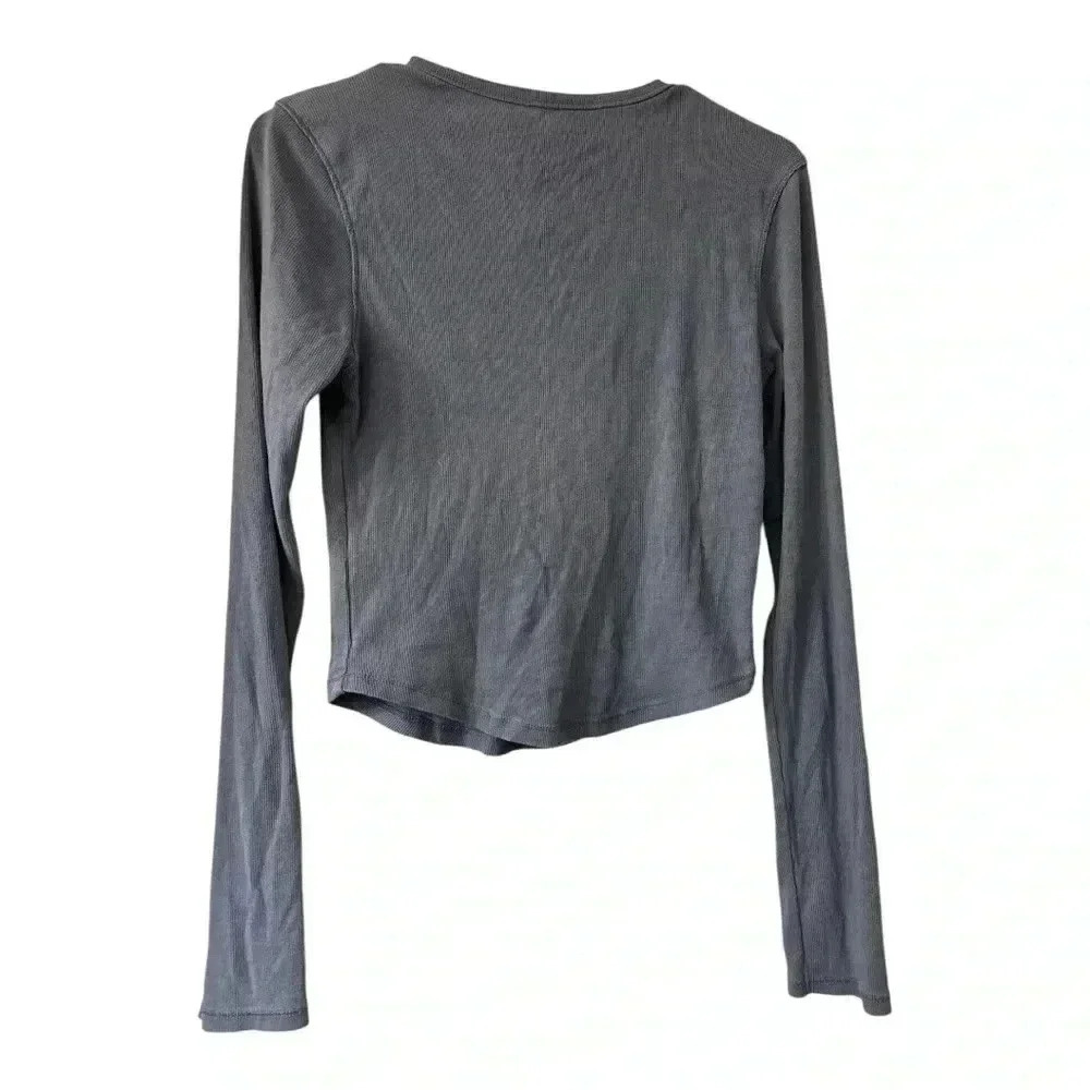 BFG Women's Long Sleeve Henley Top Blue Large - Picture 2 of 3